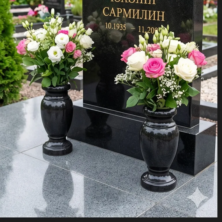 Гранитные вазы для цветов на участке в Омске