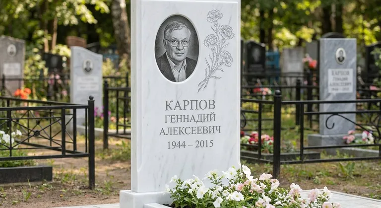 Памятник с гравировкой гвоздик — выполненная работа «Карпов» в Омске
