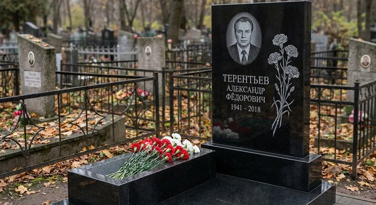 Памятник с гравировкой гвоздик — выполненная работа «Терентьев» в Омске