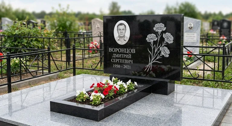 Памятник с гравировкой гвоздик — выполненная работа «Воронцов» в Омске