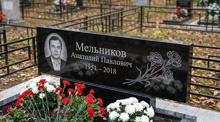 Памятник с гравировкой гвоздик — выполненная работа «Мельников» в Омске