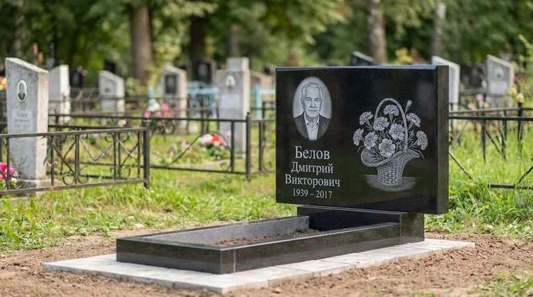 Памятник с гравировкой гвоздик — выполненная работа «Белов» в Омске