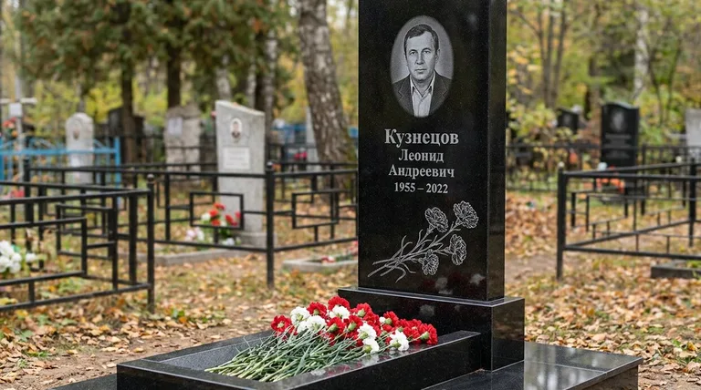 Памятник с гравировкой гвоздик — выполненная работа «Кузнецов» в Омске