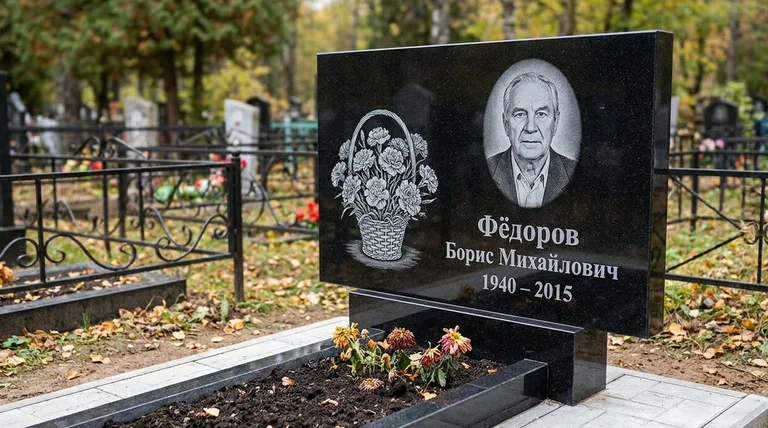 Памятник с гравировкой гвоздик — выполненная работа «Фёдоров» в Омске