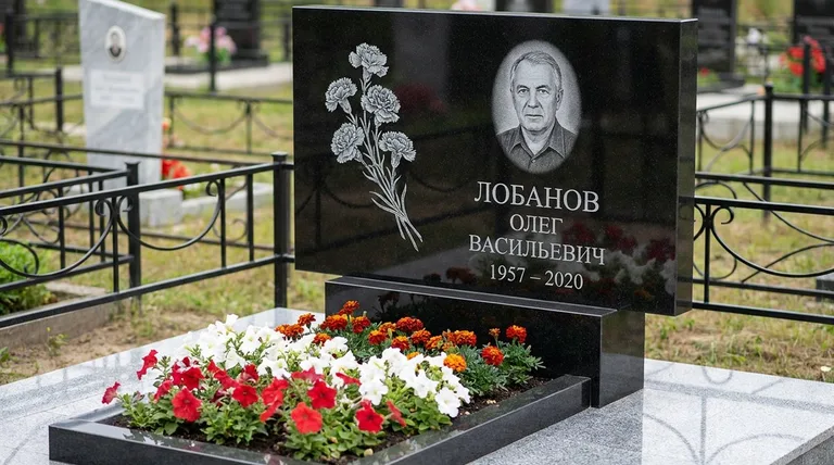 Памятник с гравировкой гвоздик — выполненная работа «Лобанов» в Омске