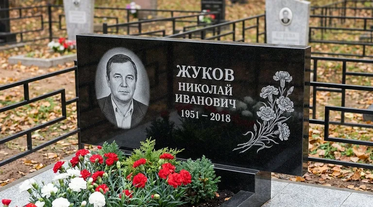 Памятник с гравировкой гвоздик — выполненная работа «Жуков» в Омске
