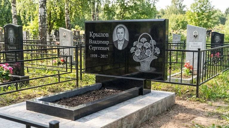 Памятник с гравировкой гвоздик — выполненная работа «Крылов» в Омске