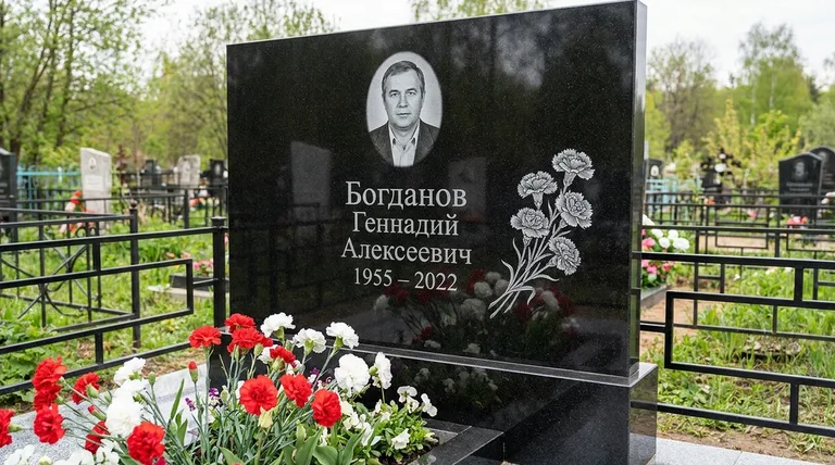 Памятник с гравировкой гвоздик — выполненная работа «Богданов» в Омске