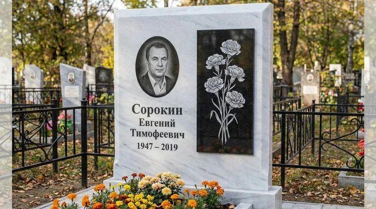 Памятник с гравировкой гвоздик — выполненная работа «Сорокин» в Омске