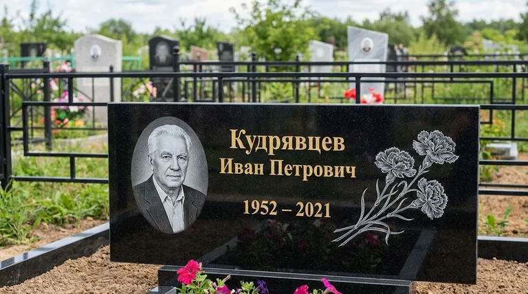 Памятник с гравировкой гвоздик — выполненная работа «Кудрявцев» в Омске
