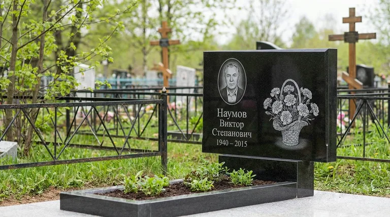 Памятник с гравировкой гвоздик — выполненная работа «Наумов» в Омске