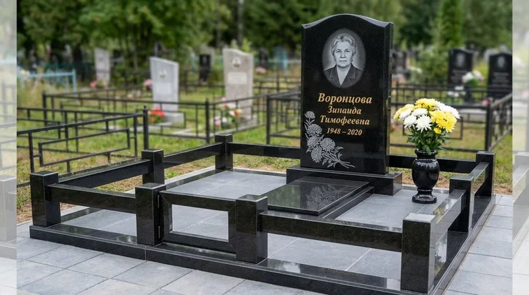 Памятник с гравировкой хризантем — выполненная работа «Воронцова» в Омске