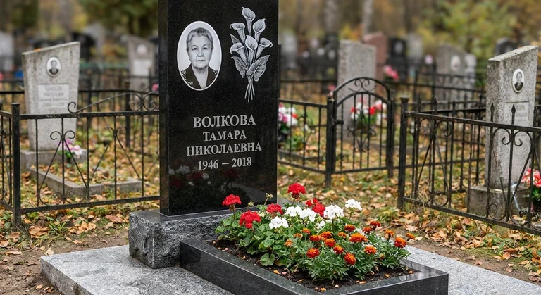 Гравировка калл на памятник в Омске — пример работы на граните