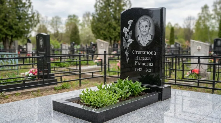 Памятник с гравировкой калл — выполненная работа «Степанова» в Омске