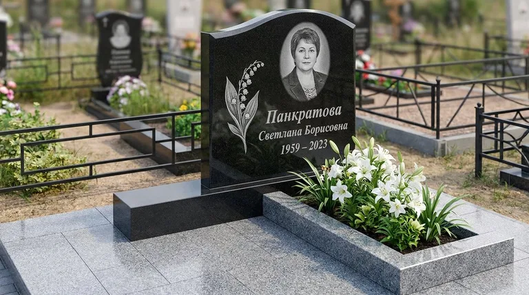 Памятник с гравировкой ландышей — выполненная работа «Панкратова» в Омске