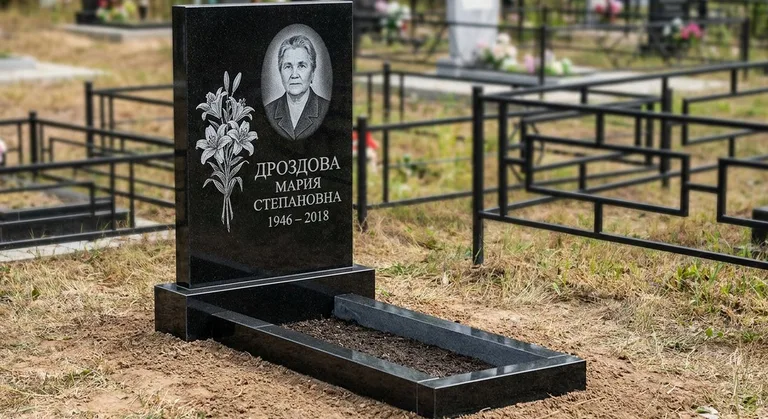 Памятник с гравировкой лилий — выполненная работа «Дроздова» в Омске