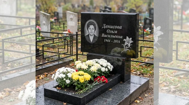 Памятник с гравировкой лилий — выполненная работа «Денисова» в Омске