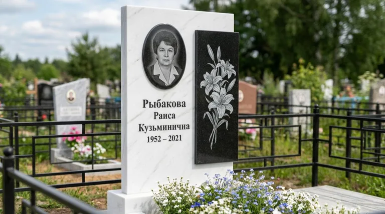 Памятник с гравировкой лилий — выполненная работа «Рыбакова» в Омске