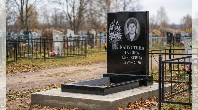Памятник с гравировкой лилий — выполненная работа «Капустина» в Омске
