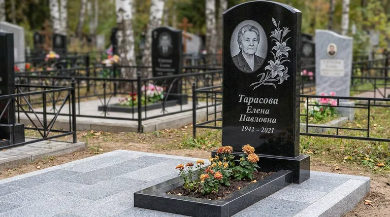 Памятник с гравировкой лилий — выполненная работа «Тарасова» в Омске