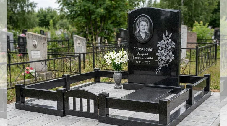 Памятник с гравировкой лилий — выполненная работа «Соколова» в Омске