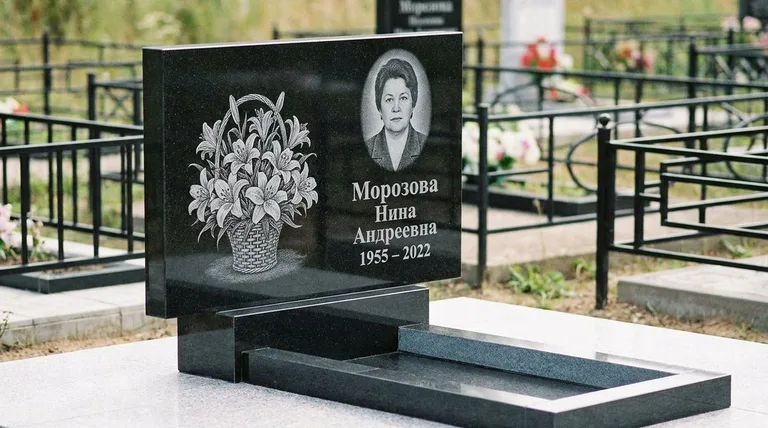 Памятник с гравировкой лилий — выполненная работа «Морозова» в Омске