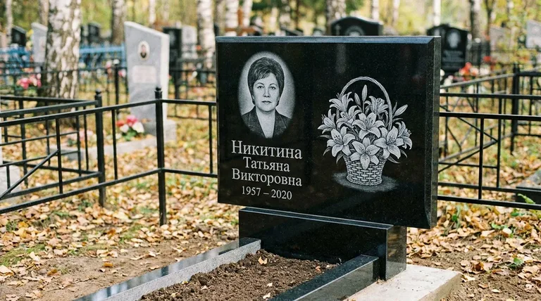 Памятник с гравировкой лилий — выполненная работа «Никитина» в Омске