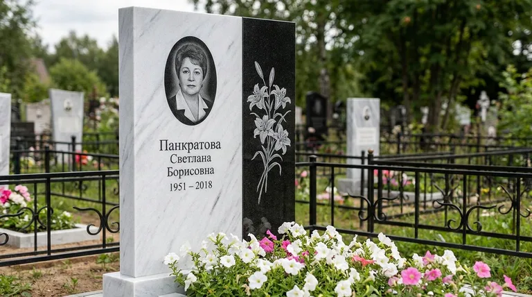 Памятник с гравировкой лилий — выполненная работа «Панкратова» в Омске