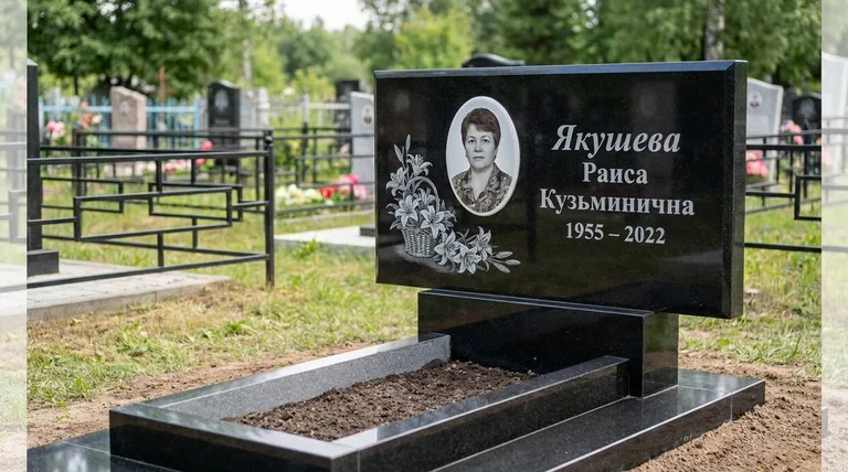 Памятник с гравировкой лилий — выполненная работа «Якушева» в Омске