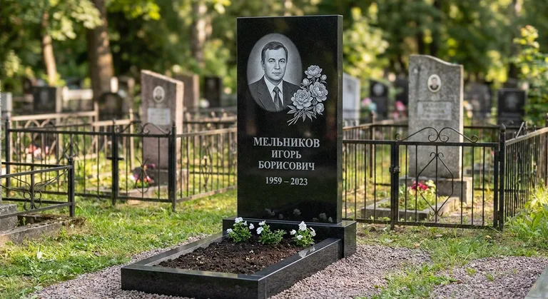 Памятник с гравировкой пионов — выполненная работа «Мельников» в Омске