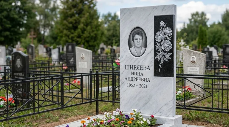 Памятник с гравировкой пионов — выполненная работа «Ширяева» в Омске
