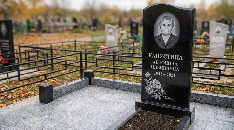 Памятник с гравировкой пионов — выполненная работа «Капустина» в Омске