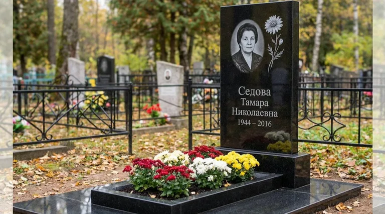 Памятник с гравировкой ромашек — выполненная работа «Седова» в Омске