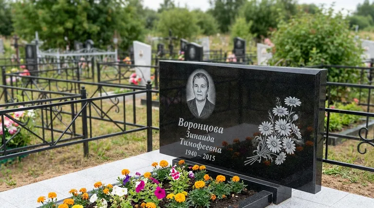 Памятник с гравировкой ромашек — выполненная работа «Воронцова» в Омске