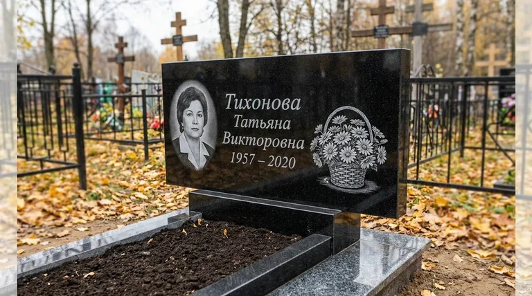 Памятник с гравировкой ромашек — выполненная работа «Тихонова» в Омске