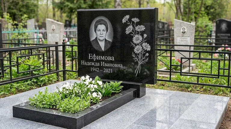 Памятник с гравировкой ромашек — выполненная работа «Ефимова» в Омске