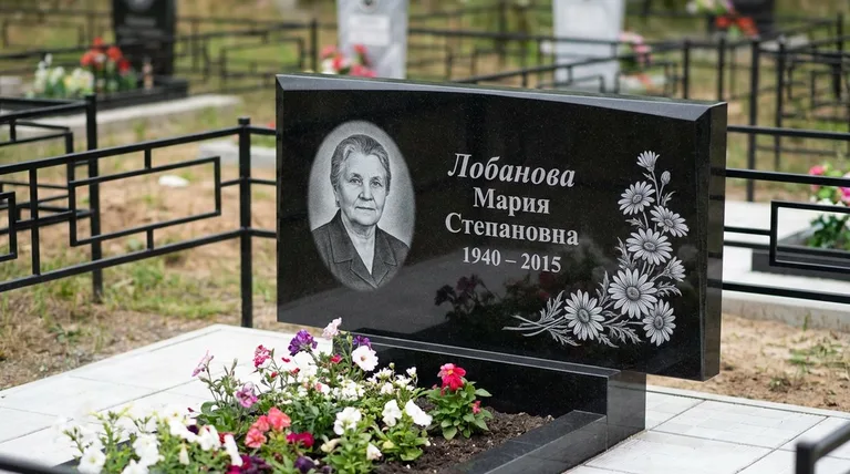 Памятник с гравировкой ромашек — выполненная работа «Лобанова» в Омске