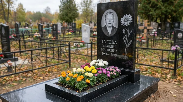 Памятник с гравировкой ромашек — выполненная работа «Гусева» в Омске