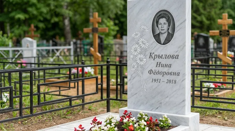 Памятник с гравировкой ромашек — выполненная работа «Крылова» в Омске