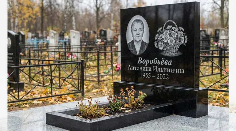 Памятник с гравировкой ромашек — выполненная работа «Воробьёва» в Омске