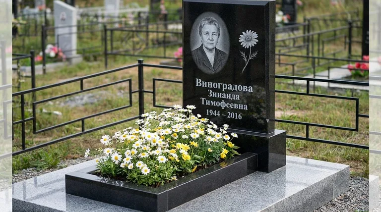 Памятник с гравировкой ромашек — выполненная работа «Виноградова» в Омске