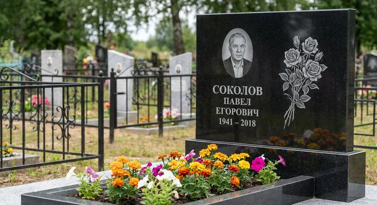 Гравировка роз на памятник в Омске — пример работы на граните