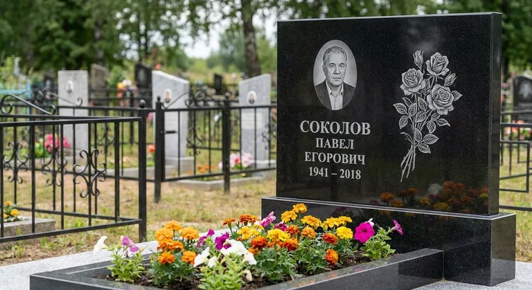 Памятник с гравировкой роз — выполненная работа «Соколов» в Омске