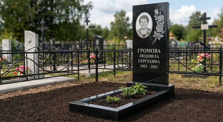 Памятник с гравировкой роз — выполненная работа «Громова» в Омске
