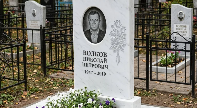 Памятник с гравировкой роз — выполненная работа «Волков» в Омске