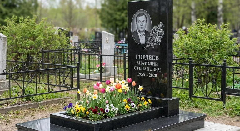 Памятник с гравировкой роз — выполненная работа «Гордеев» в Омске