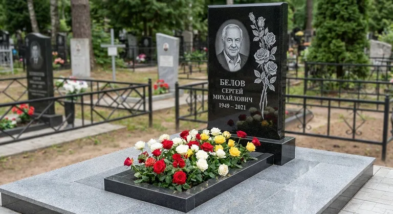 Памятник с гравировкой роз — выполненная работа «Белов» в Омске