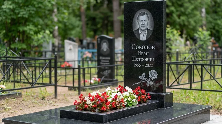 Памятник с гравировкой роз — выполненная работа «Соколов» в Омске
