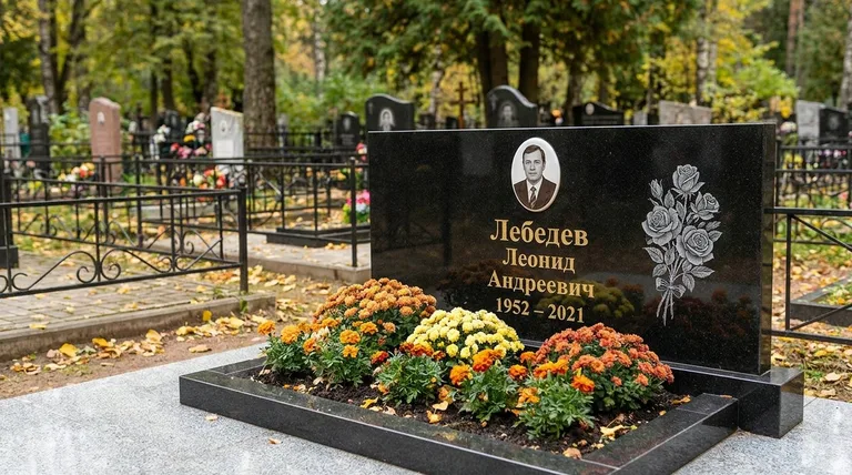 Памятник с гравировкой роз — выполненная работа «Лебедев» в Омске