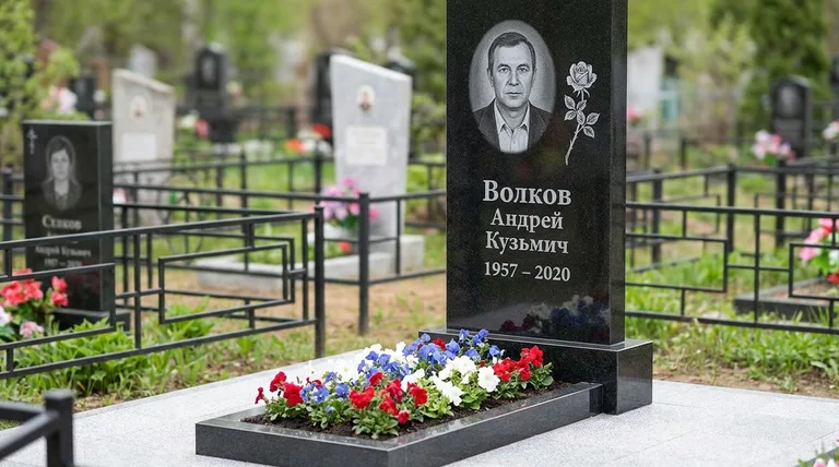 Памятник с гравировкой роз — выполненная работа «Волков» в Омске